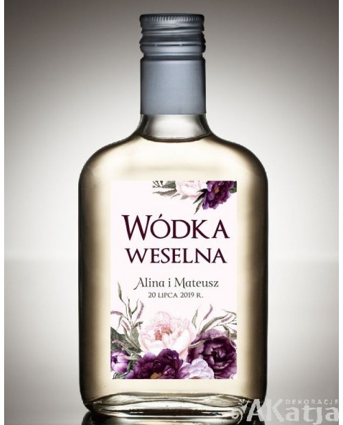 Etykieta na Alkohol Weselny -  Burgundowy Bukiet