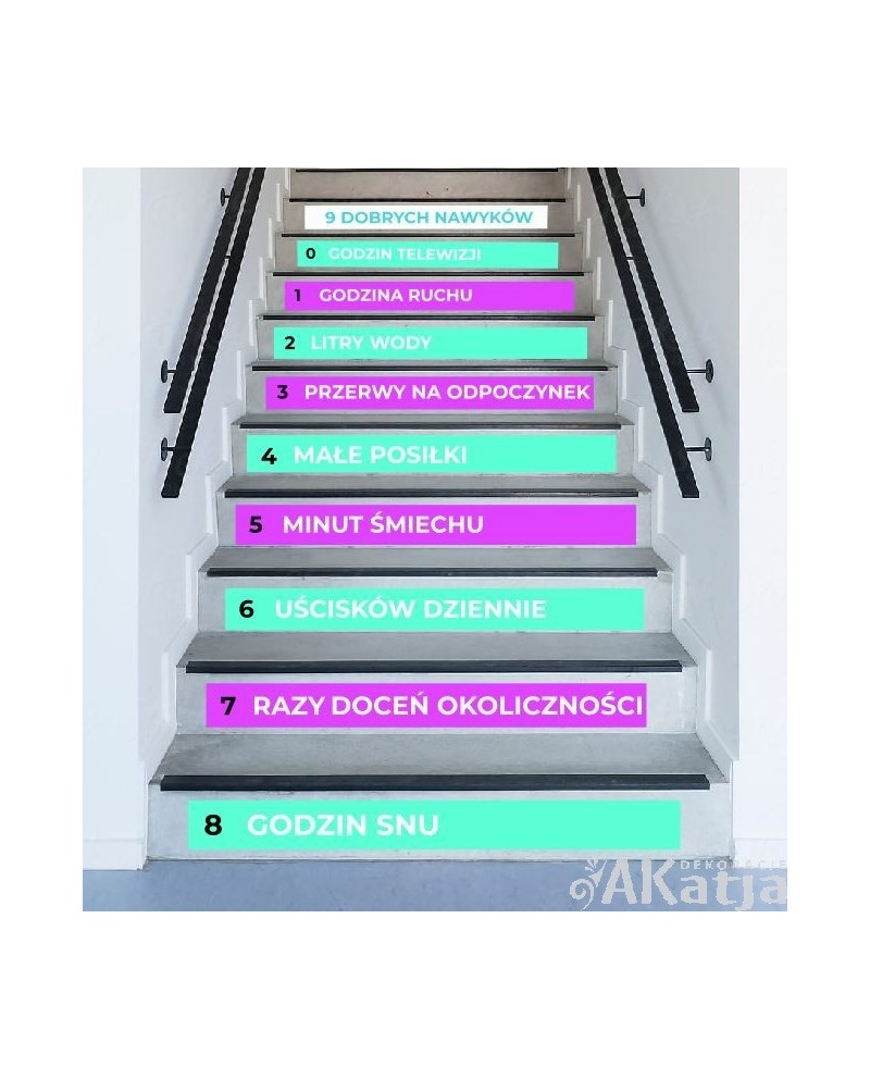 Naklejki na schody: 9 dobrych  nawyków
