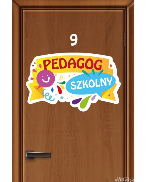 Kolorowa naklejka na drzwi: Pedagog Szkolny