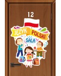Kolorowa naklejka na drzwi: Sala Język Polski