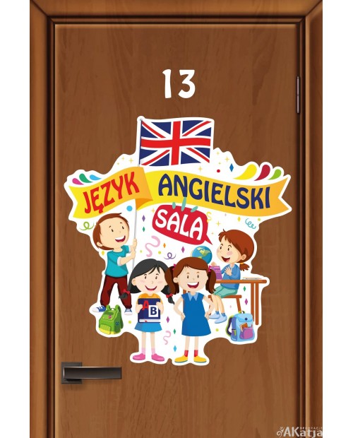 Kolorowa naklejka na drzwi: Sala Język Angielski