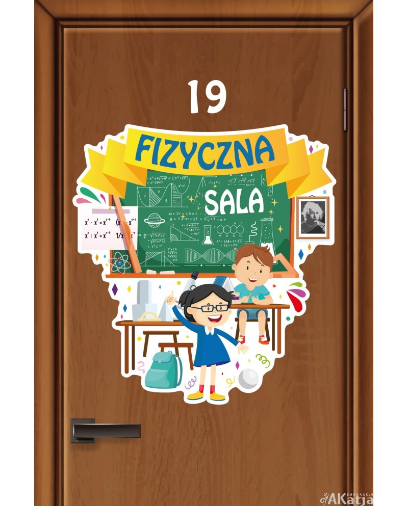 Kolorowa naklejka na drzwi: Sala Fizyczna