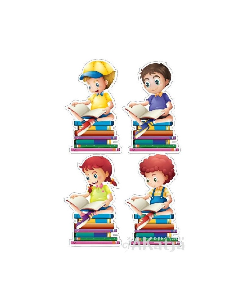 Naklejka ścienna: Czworo dzieci z książkami