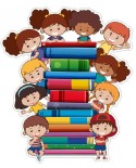 Naklejka ścienna: Wesołe dzieci z książkami
