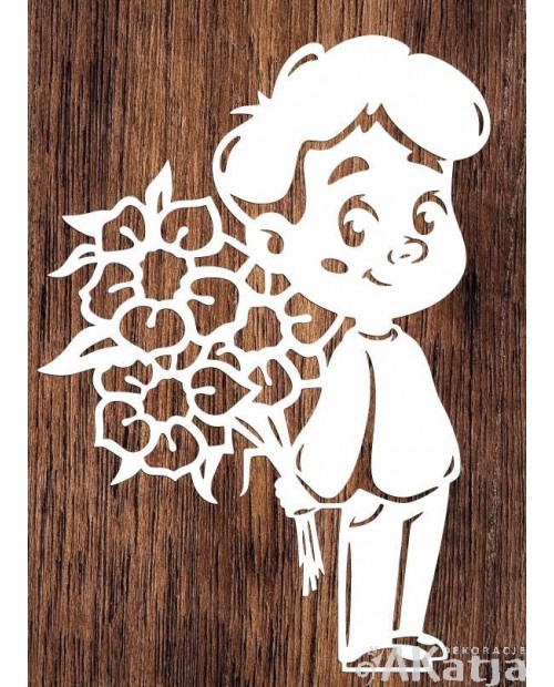 Chłopiec z kwiatkami- wycinanka z kartonu