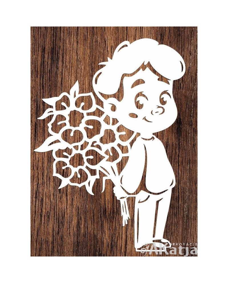 Chłopiec z kwiatkami- wycinanka z kartonu