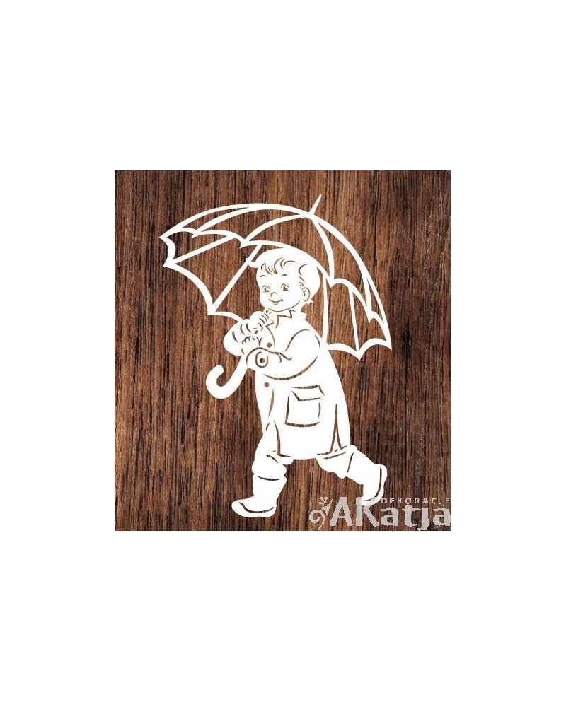 Chłopiec pod parasolem - wycinanka z kartonu