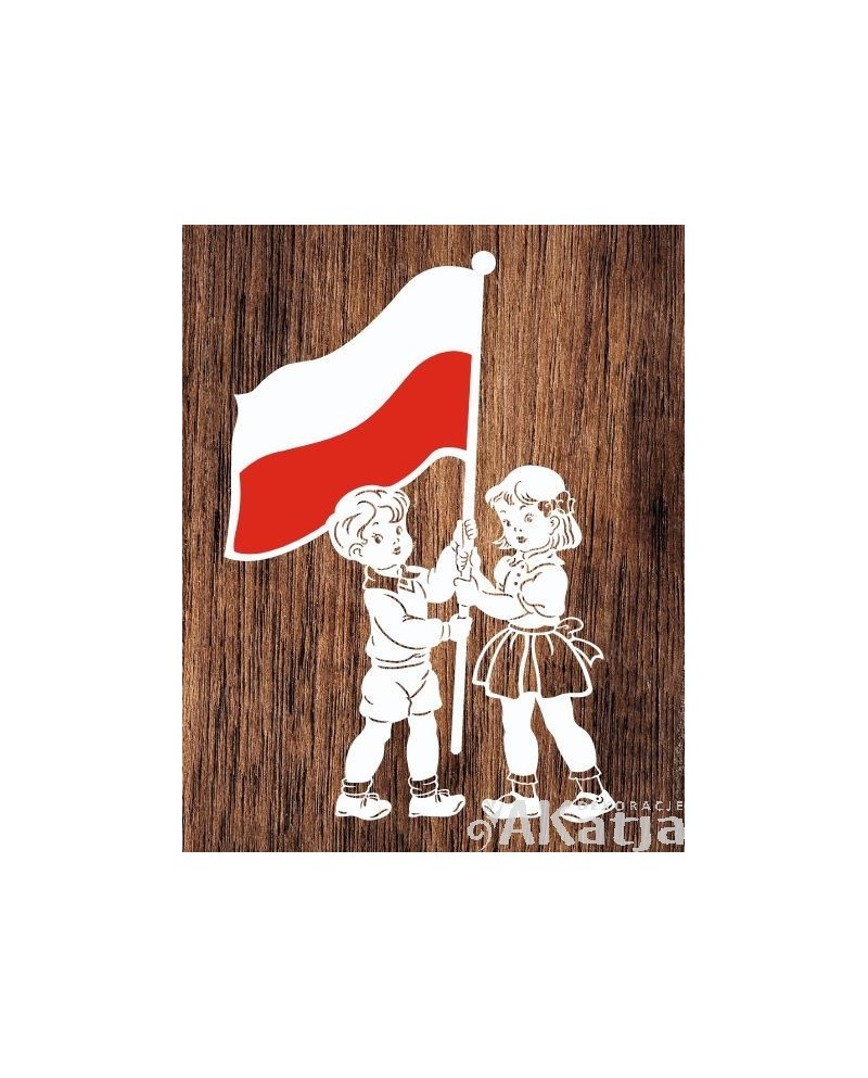 Dzieci z flagą Polski - wycinanka z kartonu
