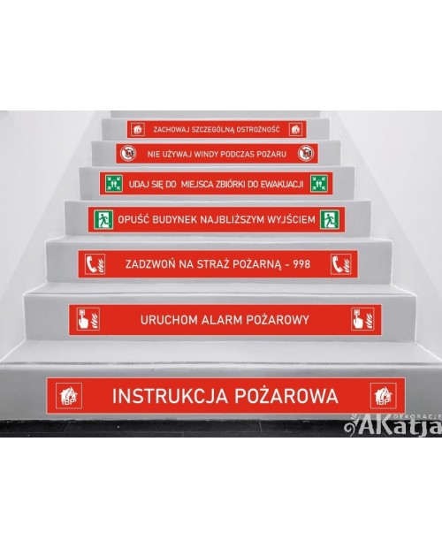 Naklejki na schody: Instrukcja Pożarowa