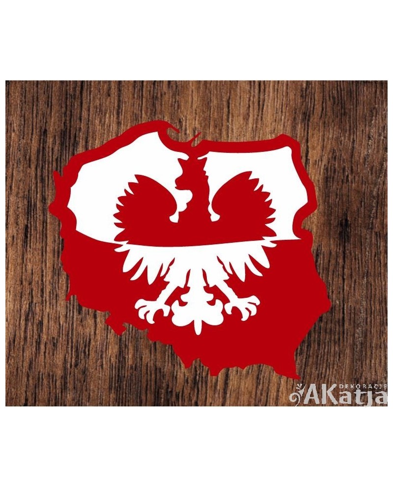 Biało- czerwone kontury Polski z orłem- wycinanka z kartonu