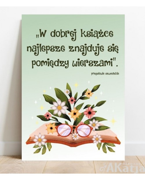 Plakat z napisem: W dobrej książce najlepsze znajduje się...