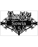 Dekoracyjna tabliczka z numerem domu- Sowy