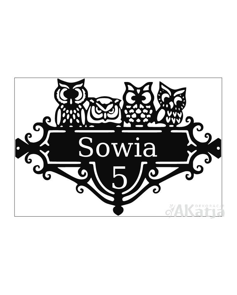 Dekoracyjna tabliczka z numerem domu- Sowy