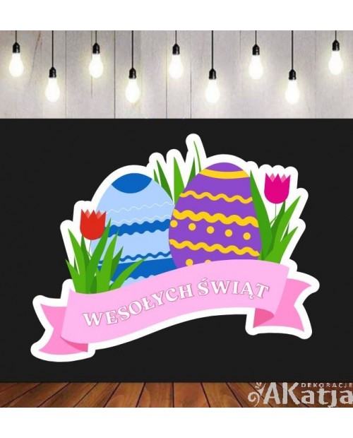 Pisanki z napisem Wesołych Świąt- dekoracje do gazetek szkolnych