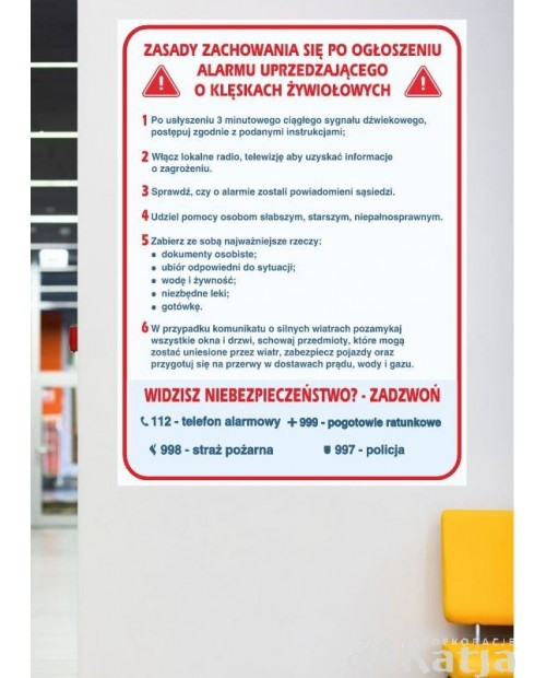 Klęski żywiołowe: zasady zachowania- naklejka na ścianę