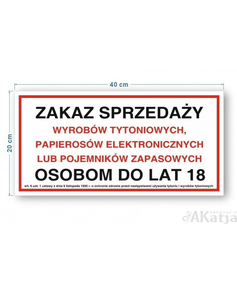 Tabliczka Zakaz Sprzedaży Wyrobów Tytoniowych