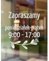 Naklejka mrożone szkło: Godziny otwarcia Kwiat