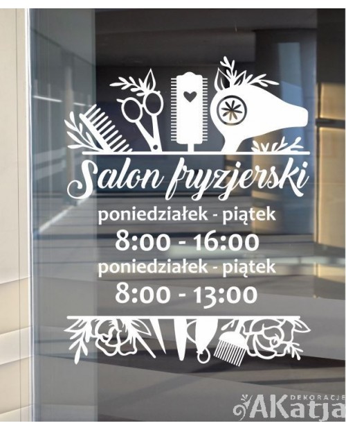 Naklejka z godzinami otwarcia: Salon fryzjerski