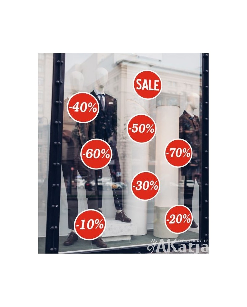 Zestaw 8 naklejek: Sale, wielkości wyprzedaży