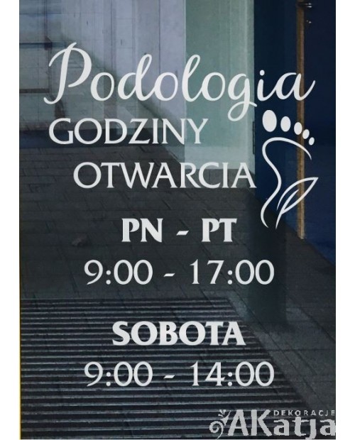 Naklejka mrożone szkło: Godziny otwarcia Podologia