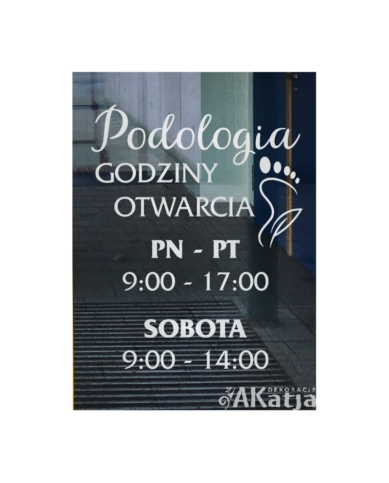 Naklejka mrożone szkło: Godziny otwarcia Podologia