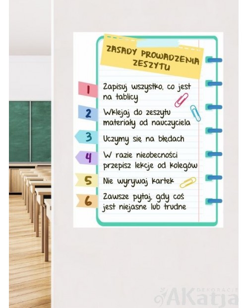 Zasady prowadzenia zeszytu- naklejka na ścianę