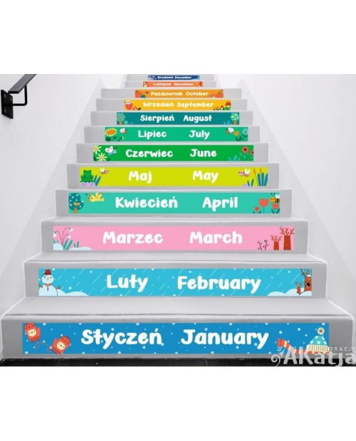 Miesiące po polsku i angielsku- Naklejki na schody