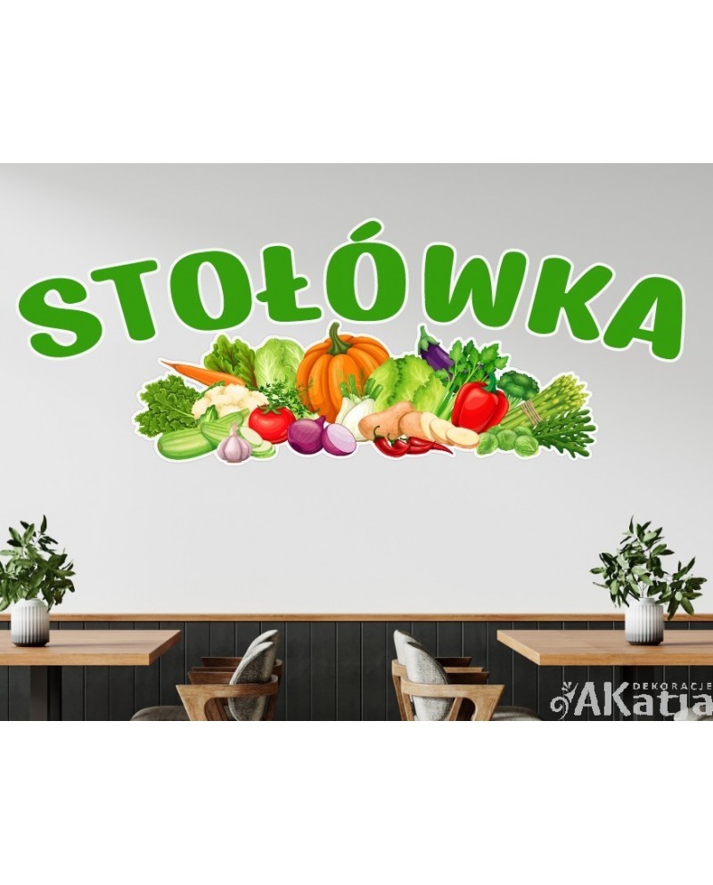Napis stołówka i warzywa