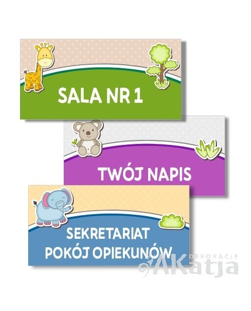 Tabliczka zwierzątka i kropeczki na drzwi żłobka, przedszkola