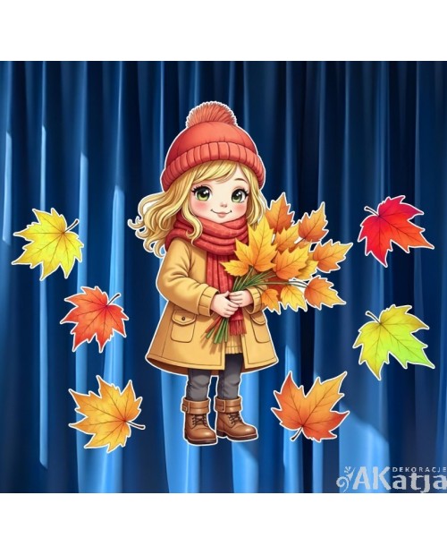 Jesienna dziewczynka i liście - zestaw dekoracji do gazetek szkolnych