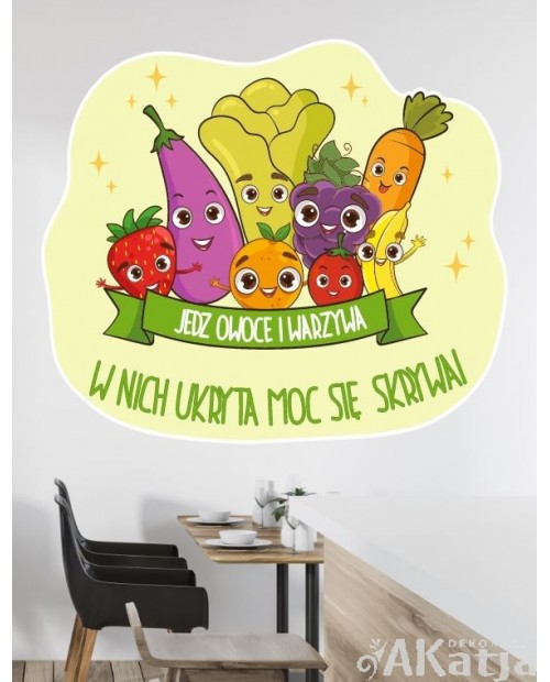 Jedz owoce i warzywa- kolorowa naklejka do stołówki