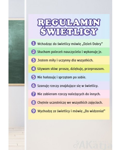 Regulamin świetlicy- kolorowa naklejka do świetlicy