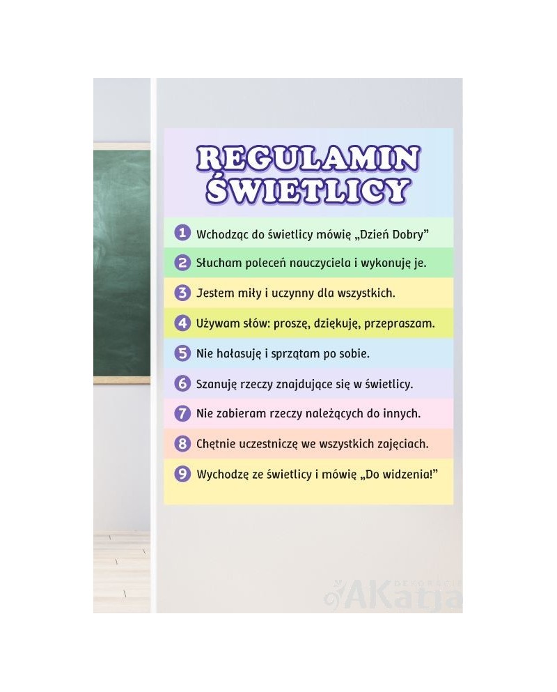 Regulamin świetlicy- kolorowa naklejka do świetlicy