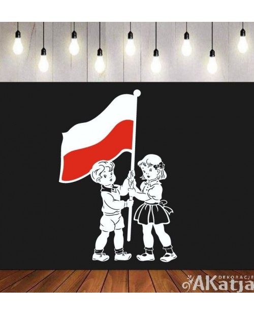 Dzieci z flagą Polski - wycinanka z kartonu
