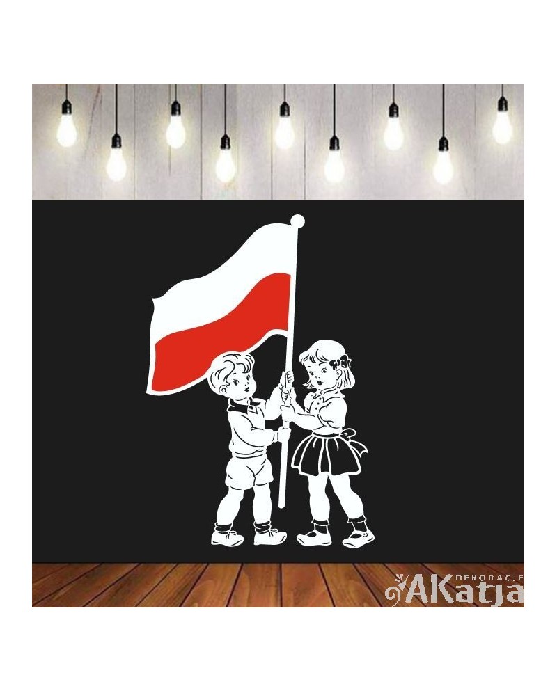 Dzieci z flagą Polski - wycinanka z kartonu