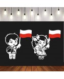 Dzieci z biało-czerwonymi flagami- wycinanka z kartonu