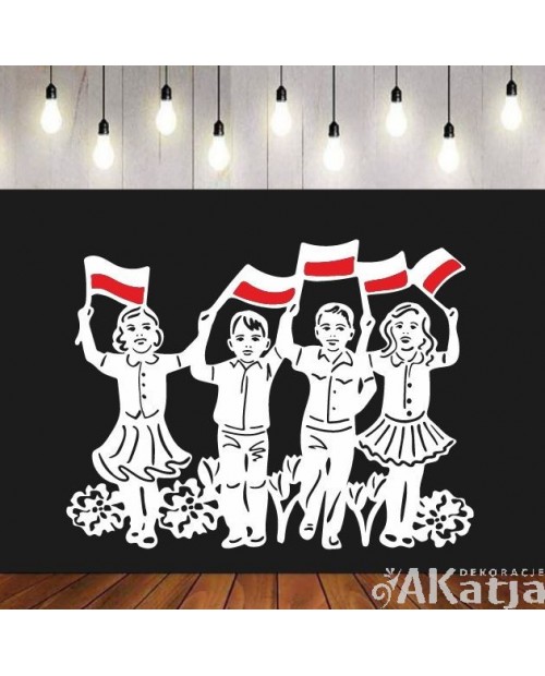Dzieci z flagami- wycinanka z kartonu