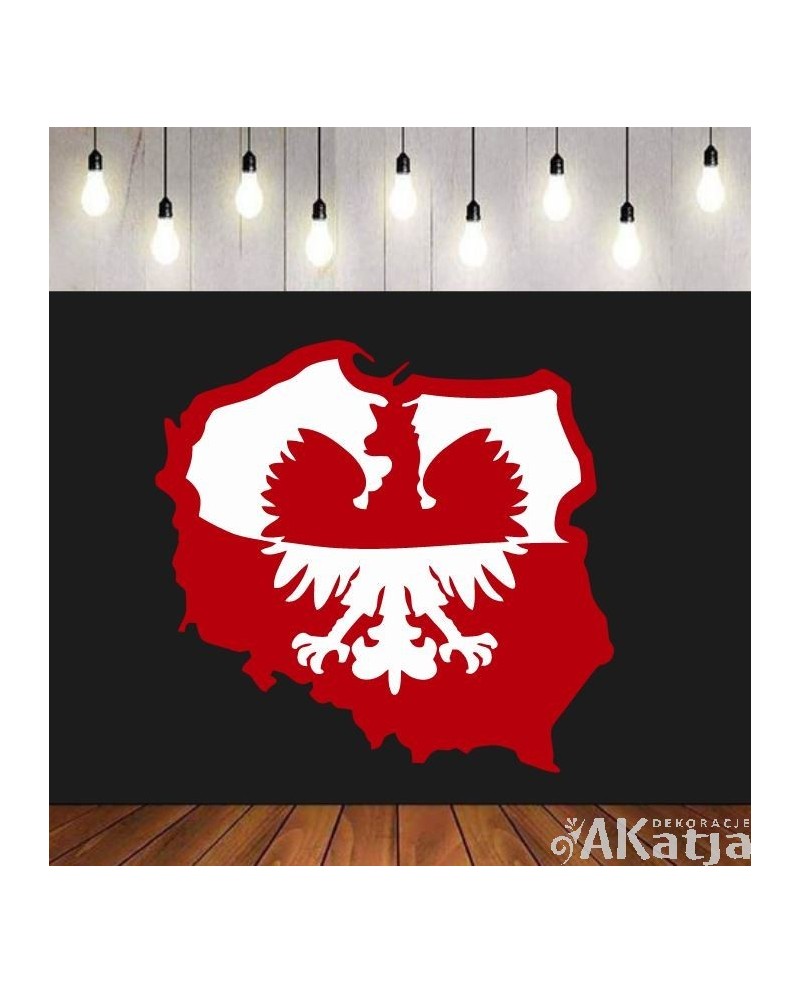 Biało- czerwone kontury Polski z orłem- wycinanka z kartonu