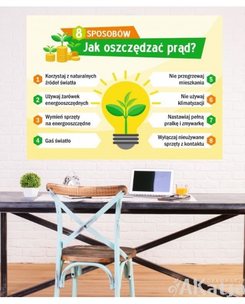 8 sposobów jak oszczędzać prąd- naklejka na ścianę