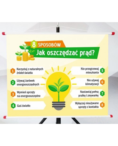 Plansza- 8 sposobów jak oszczędzać prąd