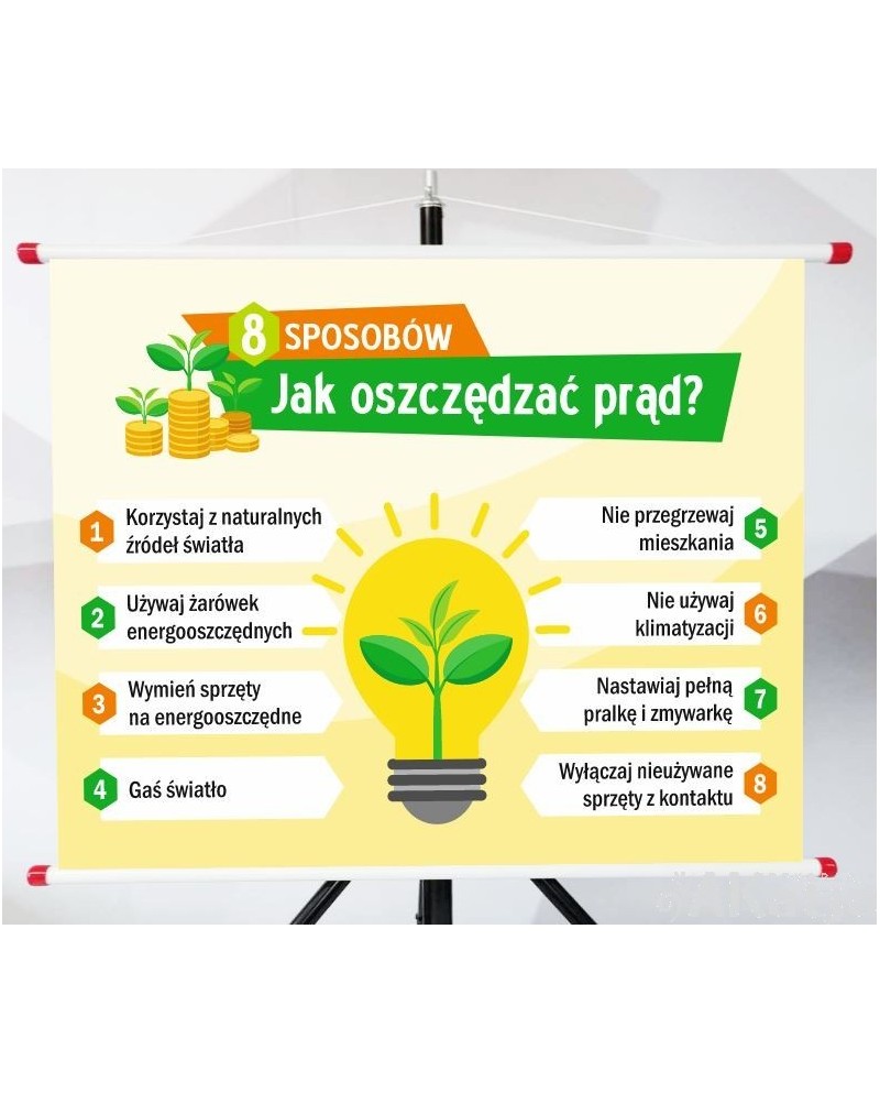 Plansza- 8 sposobów jak oszczędzać prąd