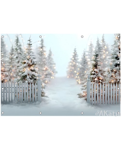 Zimowy, biały płotek- Baner do szkoły i przedszkola