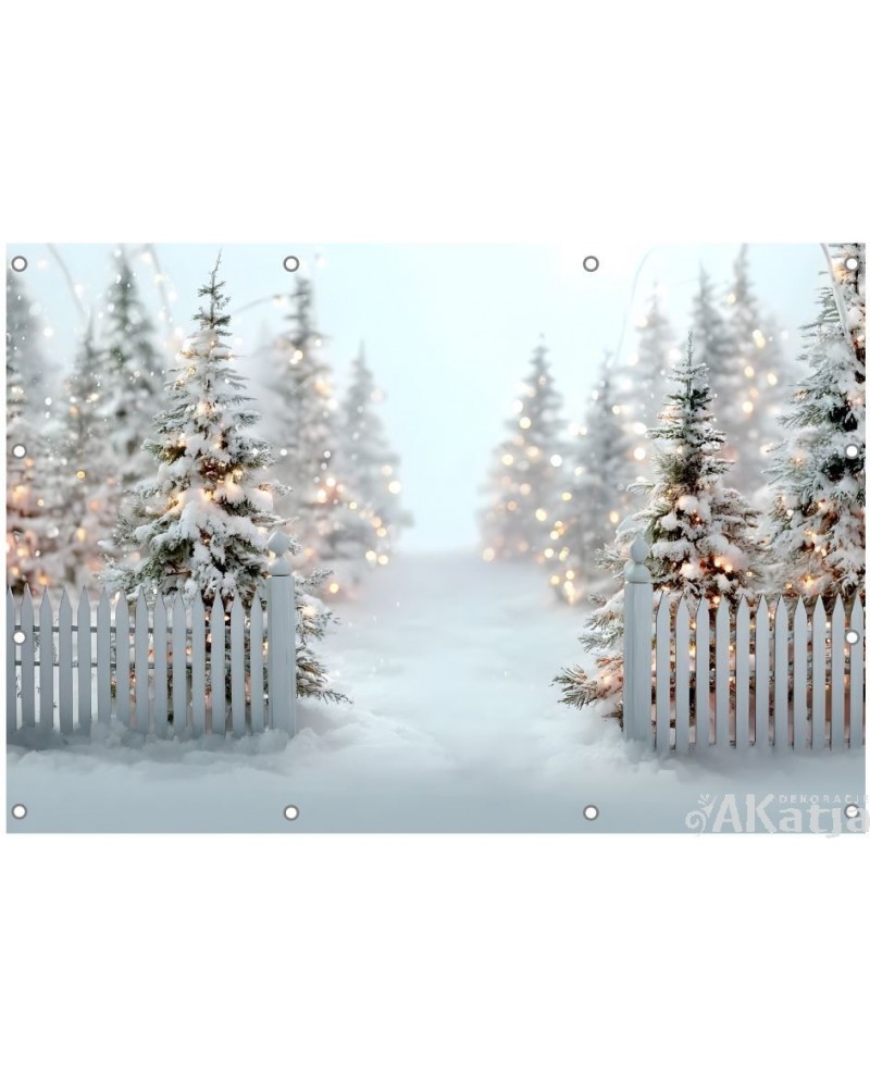 Zimowy, biały płotek- Baner do szkoły i przedszkola