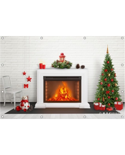 Biały kominek i choinka- Baner do szkoły i przedszkola