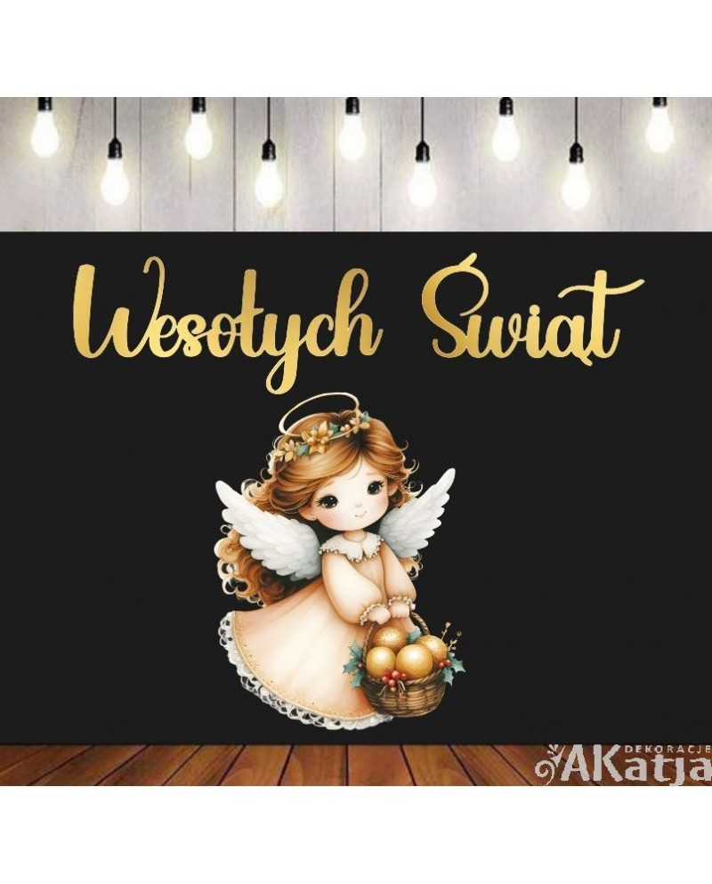 Aniołek z napisem Wesołych Świąt- zestaw dekoracji do gazetek szkolnych