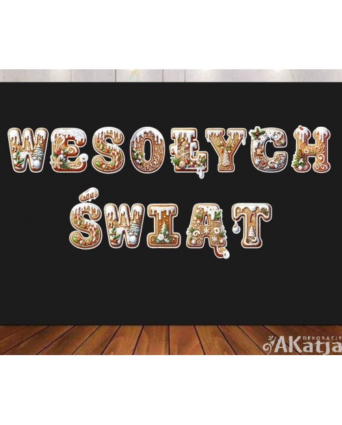 Piernikowy napis Wesołych Świąt- zestaw dekoracji do gazetek szkolnych