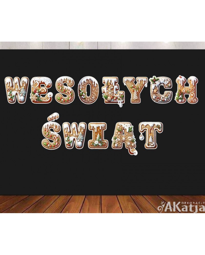 Piernikowy napis Wesołych Świąt- zestaw dekoracji do gazetek szkolnych