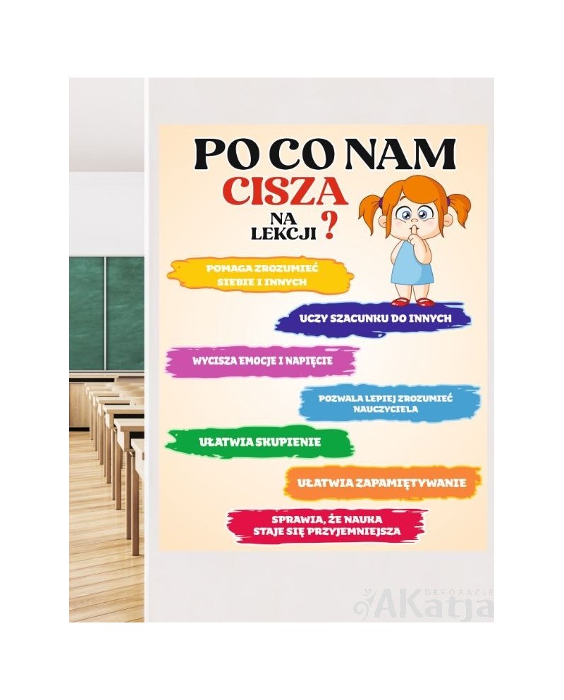 Po co nam cisza na lekcji?- naklejka na ścianę