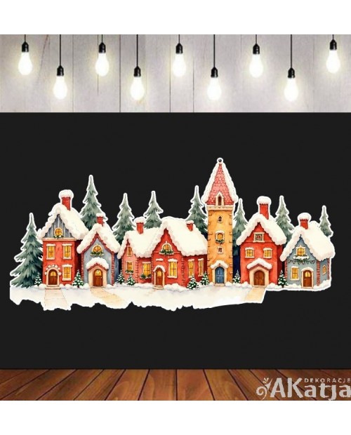 Świąteczne ośnieżone domki i choinki- zestaw dekoracji do gazetek szkolnych