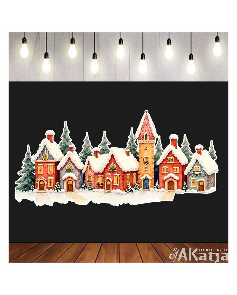 Świąteczne ośnieżone domki i choinki- zestaw dekoracji do gazetek szkolnych